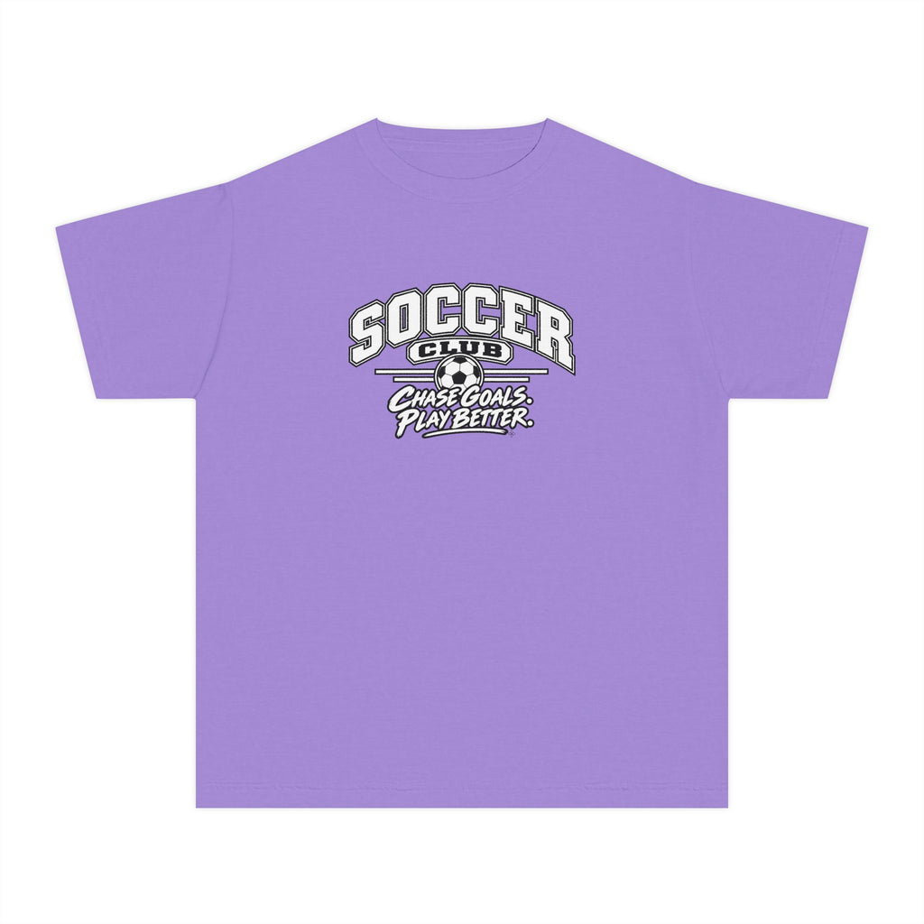 Soccer Club Youth T-Shirt | Chase Goals, Play Better | Kids Soccer Comfort Colors Youth Tee