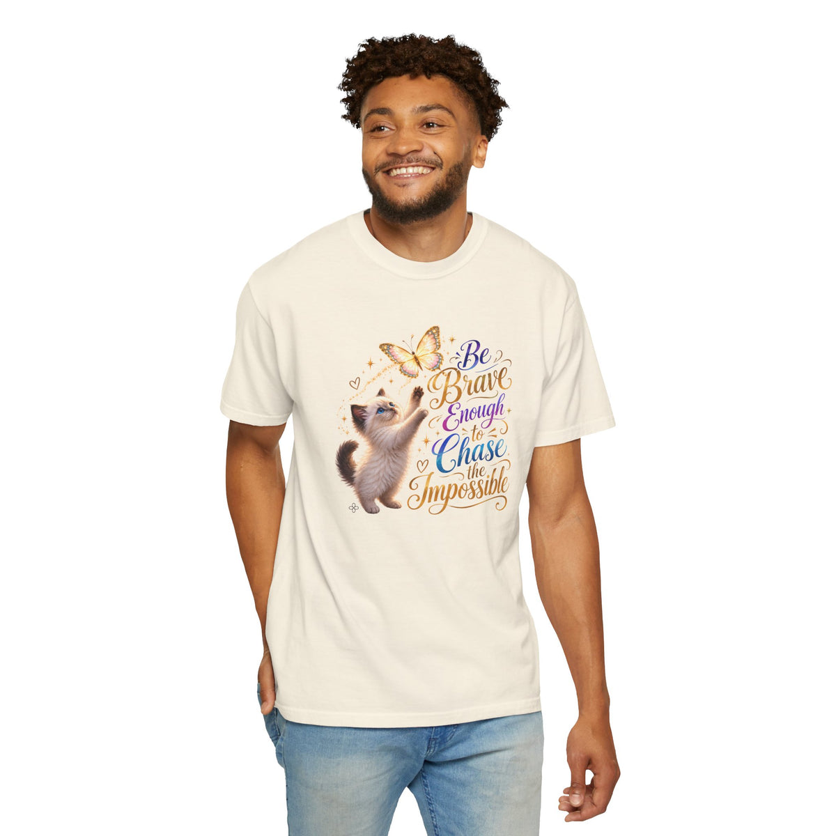 Be Brave Enough to Chase the Impossible - Women's Comfort Colors Motivational Cat / Pet T-Shirt for Women - Inspirational Tee - Comfort Colors Shirt
