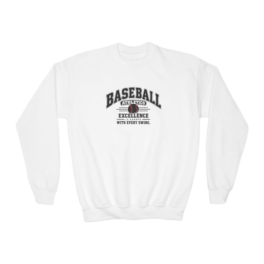 Baseball Athletics Youth Sweatshirt | Excellence Is Earned With Every Swing | Kids Baseball Youth Crewneck