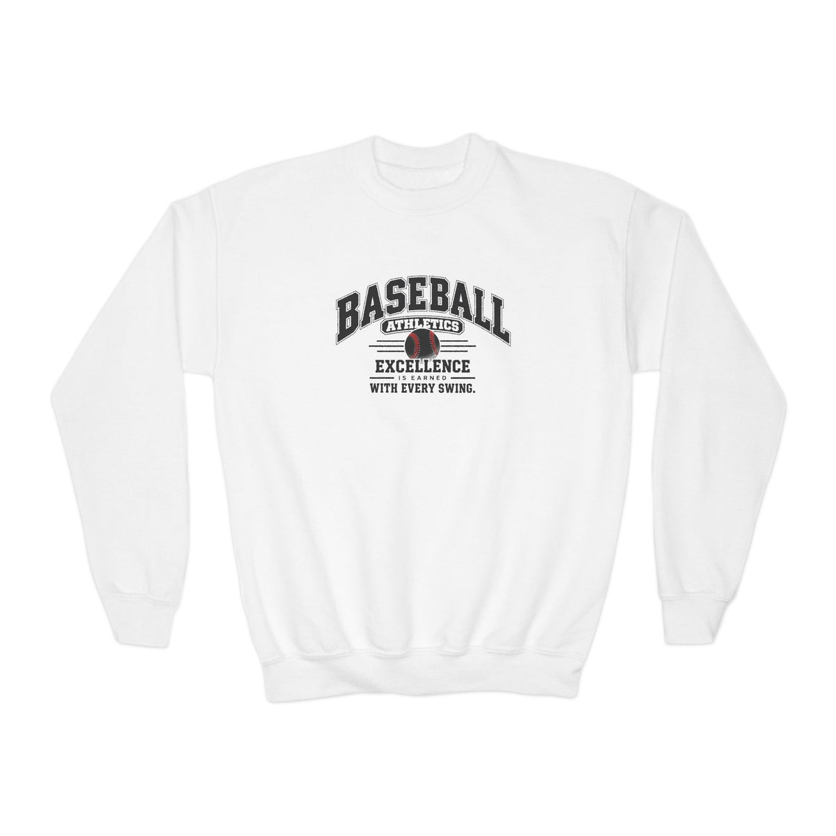 Baseball Athletics Youth Sweatshirt | Excellence Is Earned With Every Swing | Kids Baseball Youth Crewneck