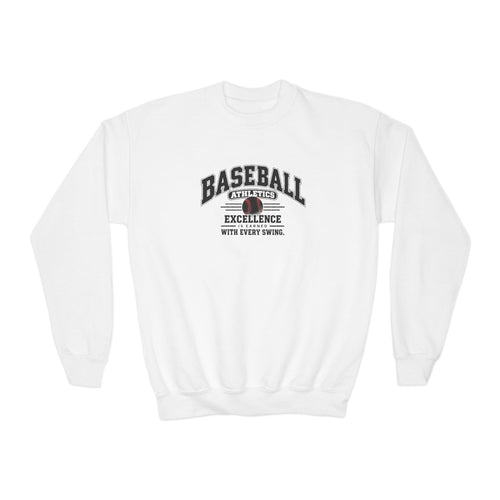 Baseball Athletics Youth Sweatshirt | Excellence Is Earned With Every Swing | Kids Baseball Youth Crewneck