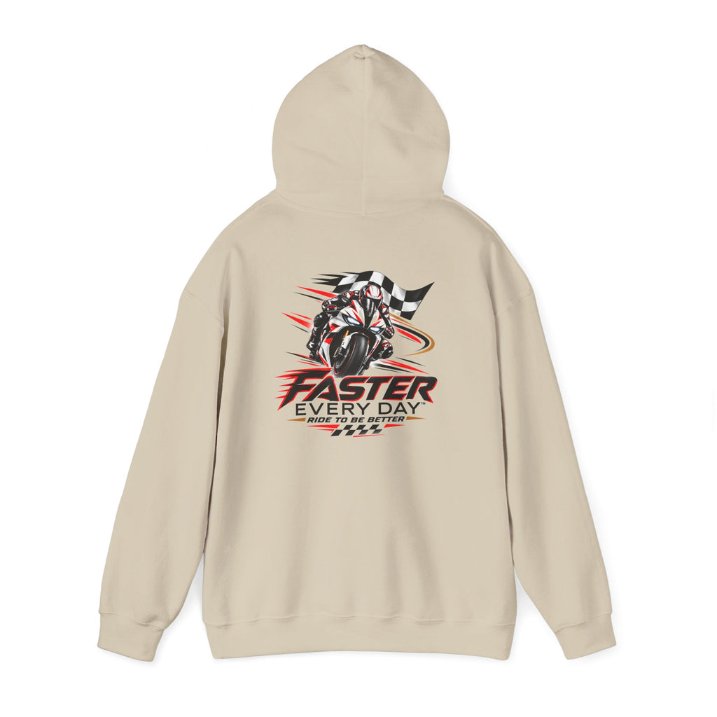 Faster Every Day Ride to Be Better Sport Bike Hoodie | Front Logo and Back Print | Gildan Hoodie