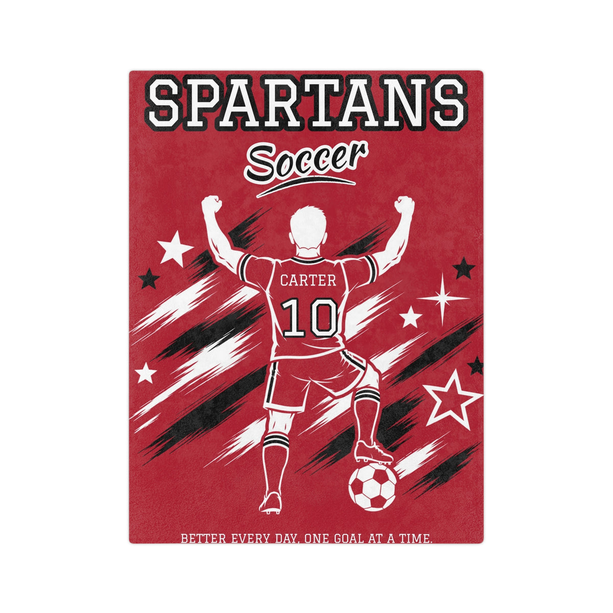 Personalized Boy Soccer Blanket - Player Spotlight Design | Custom Team Name, Number & Player Name | 2 Styles, Your Team Colors | Plush Throw