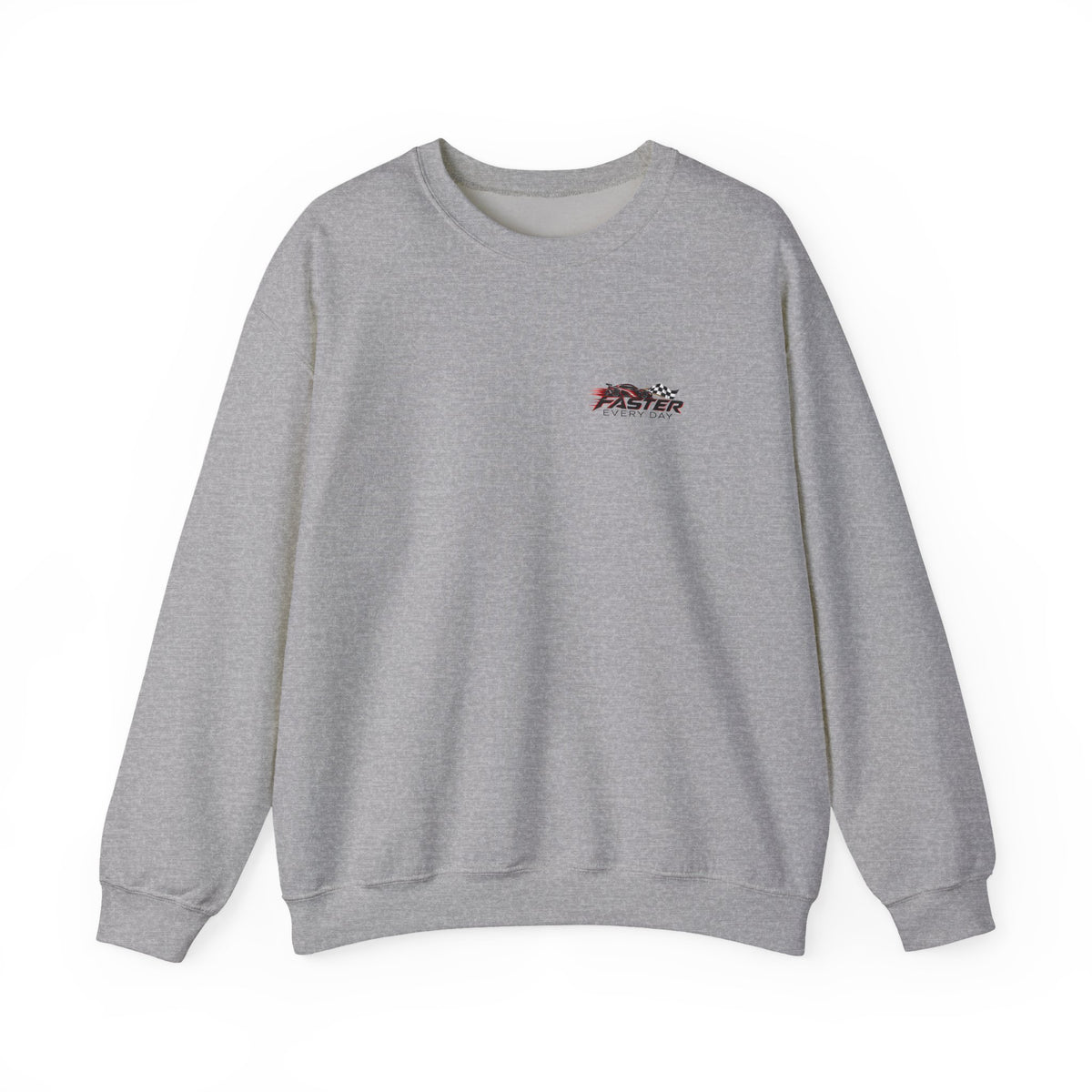 Faster Every Day Sports Car Sweatshirt | Driven to Be Better | Front Logo and Back Print | Gildan Crewneck Sweatshirt