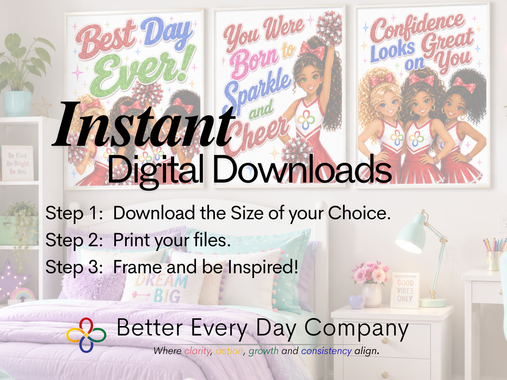 10 Cheerleading Inspirational Posters Bundle Printable Wall Art for Girls Bedrooms, Cheer Rooms, Classrooms, Gyms & Team Inspiration