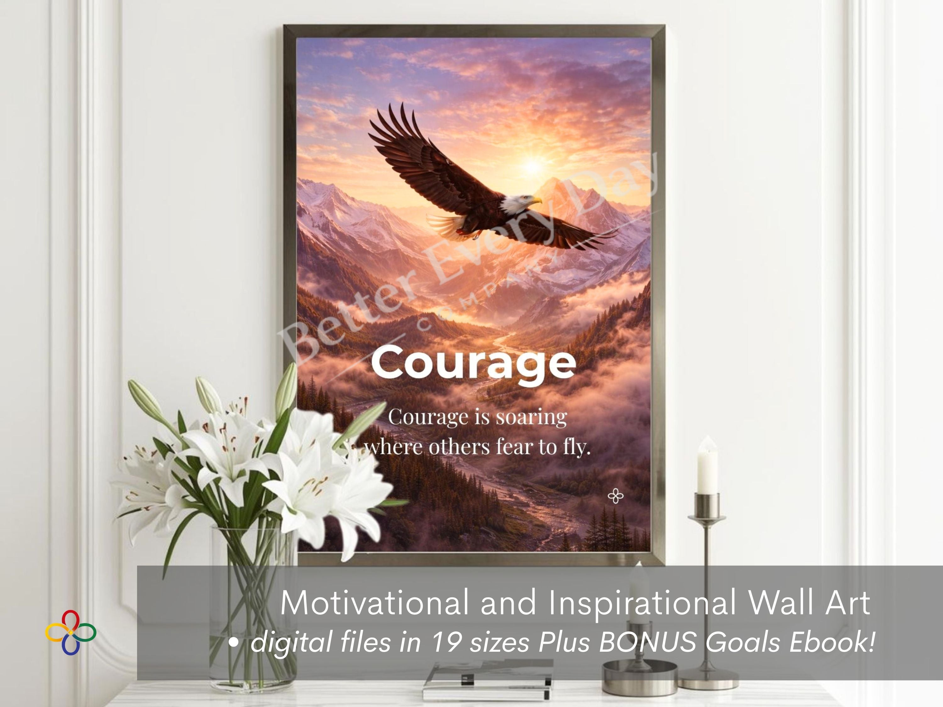 Courage Inspirational Eagle Bird Print, Quote Poster, Motivational Wall Art (Digital Download) Wallart