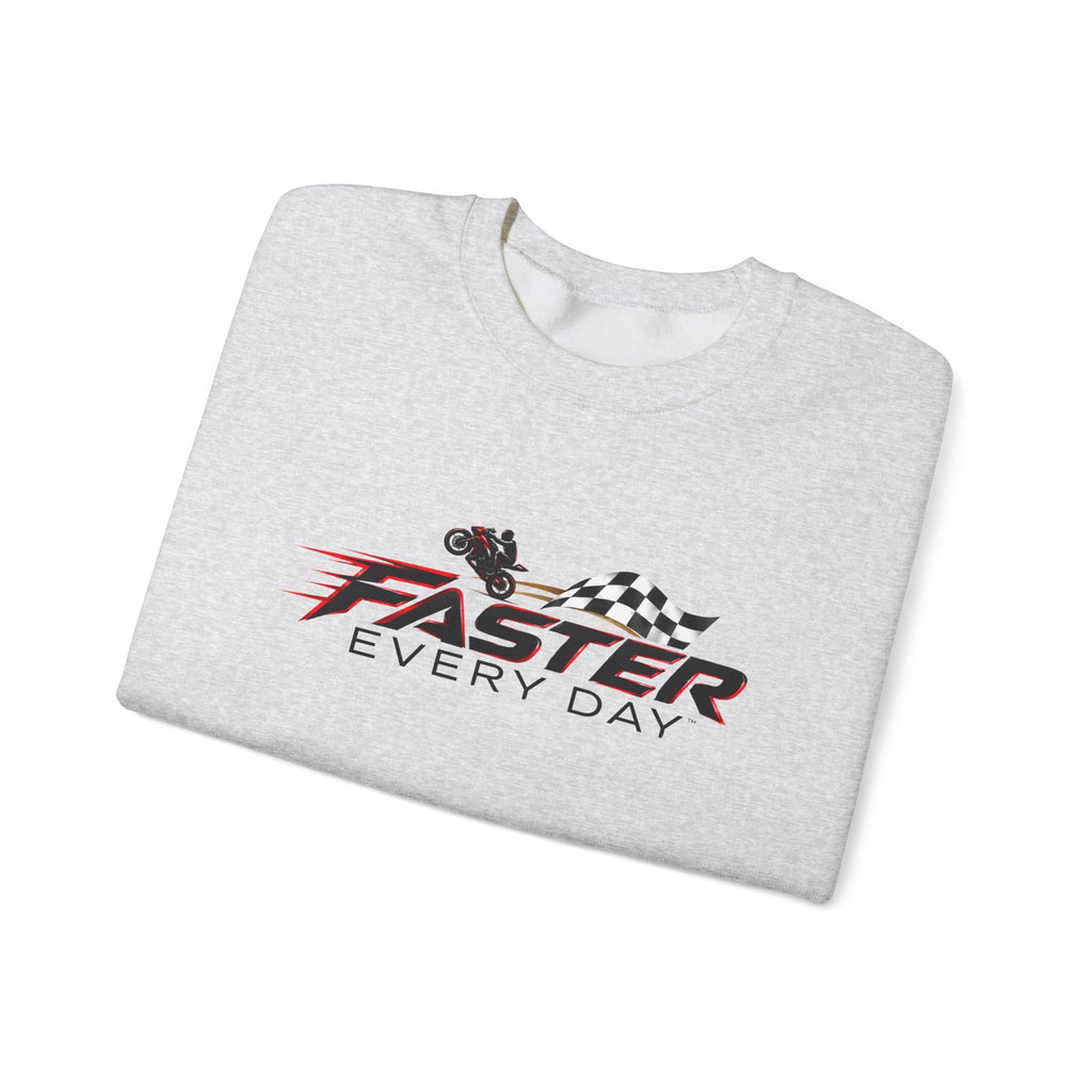 Faster Every Day Checkered Flag Logo Sweatshirt | Motorcycle Racing Gift | Gildan Crewneck Sweatshirt