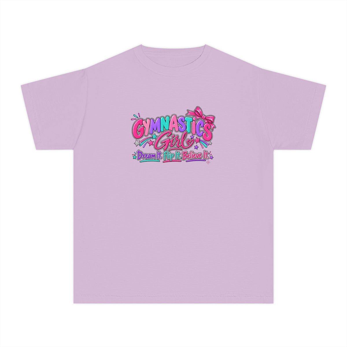 Gymnastics Girl Youth T-Shirt | Dream It, Flip It, Believe It | Girls Gymnastics Comfort Colors Youth Tee