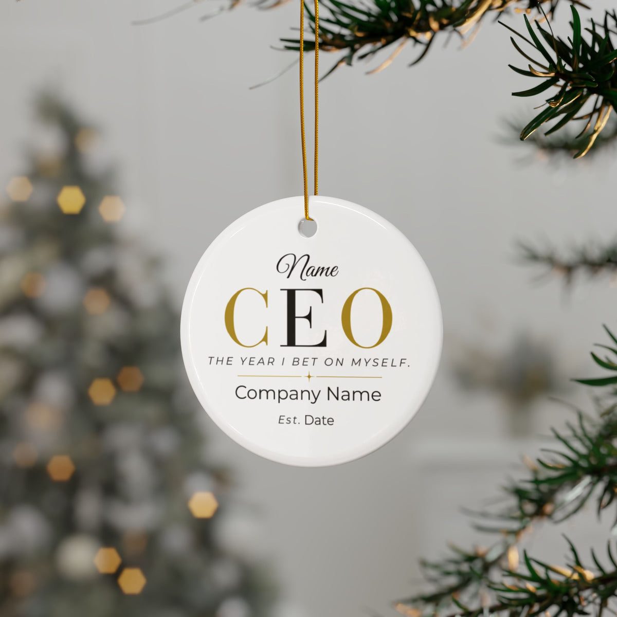 CEO Personalized Ceramic - "The Year I Bet On Myself" Double-Sided with Personal Message Holiday Decoration - Business Milestone Ornament