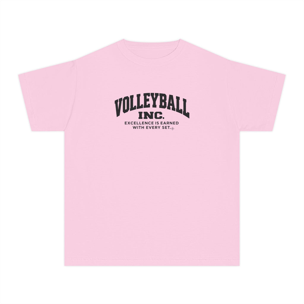 Volleyball Inc. Youth T-Shirt | Excellence Is Earned With Every Set | Girls Volleyball Comfort Colors Youth Tee