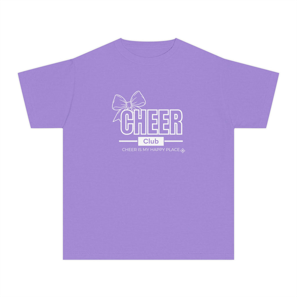 Cheer Club Bow Youth T-Shirt | Cheer Bow, Cheer Is My Happy Place | Girls Cheer Comfort Colors Youth Tee