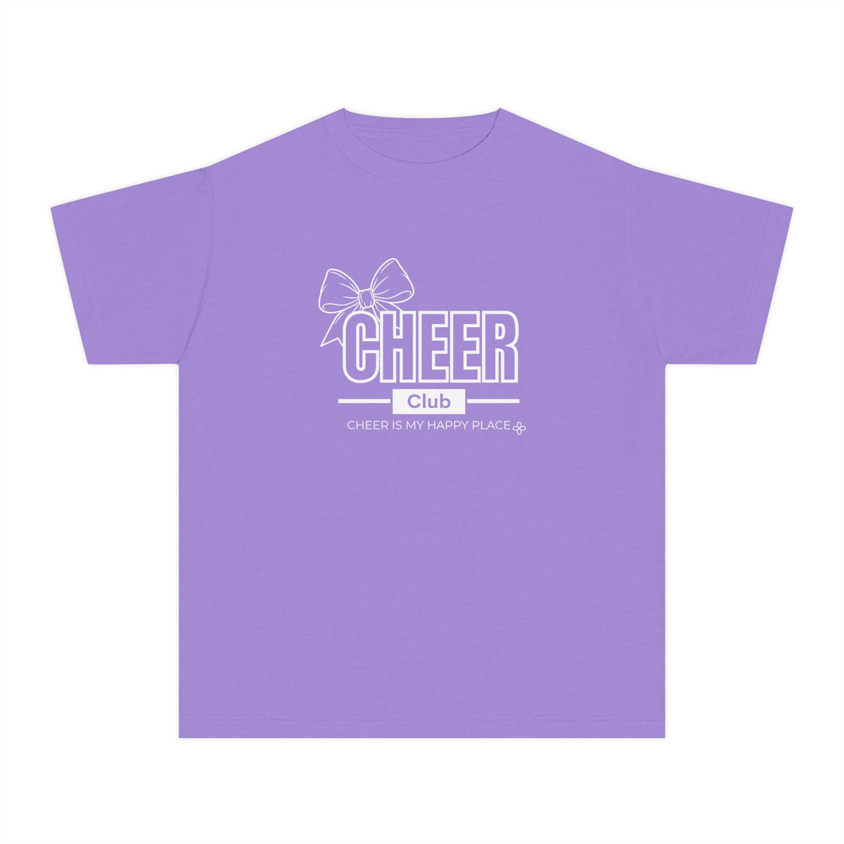 Cheer Club Bow Youth T-Shirt | Cheer Bow, Cheer Is My Happy Place | Girls Cheer Comfort Colors Youth Tee