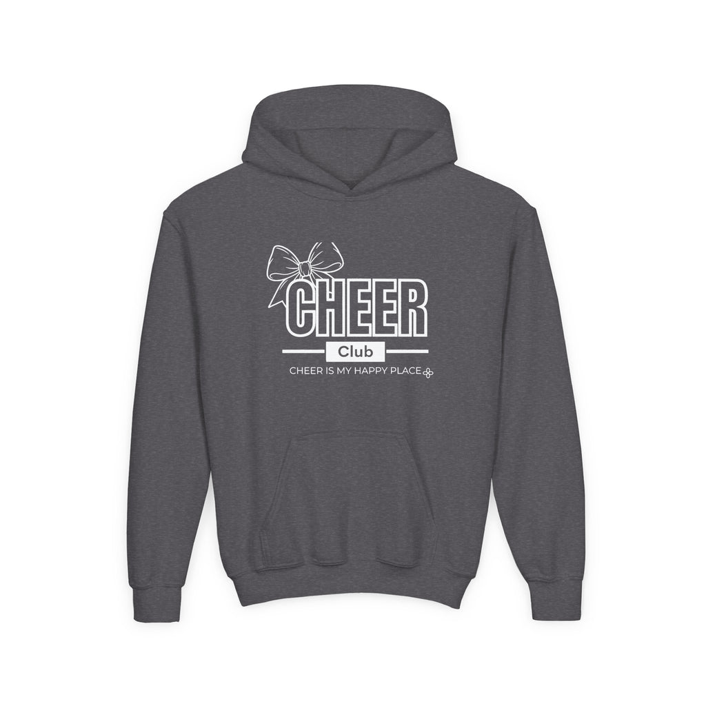 Cheer Club Bow Youth Hoodie | Cheer Bow, Cheer Is My Happy Place | Girls Cheer Youth Hoodie