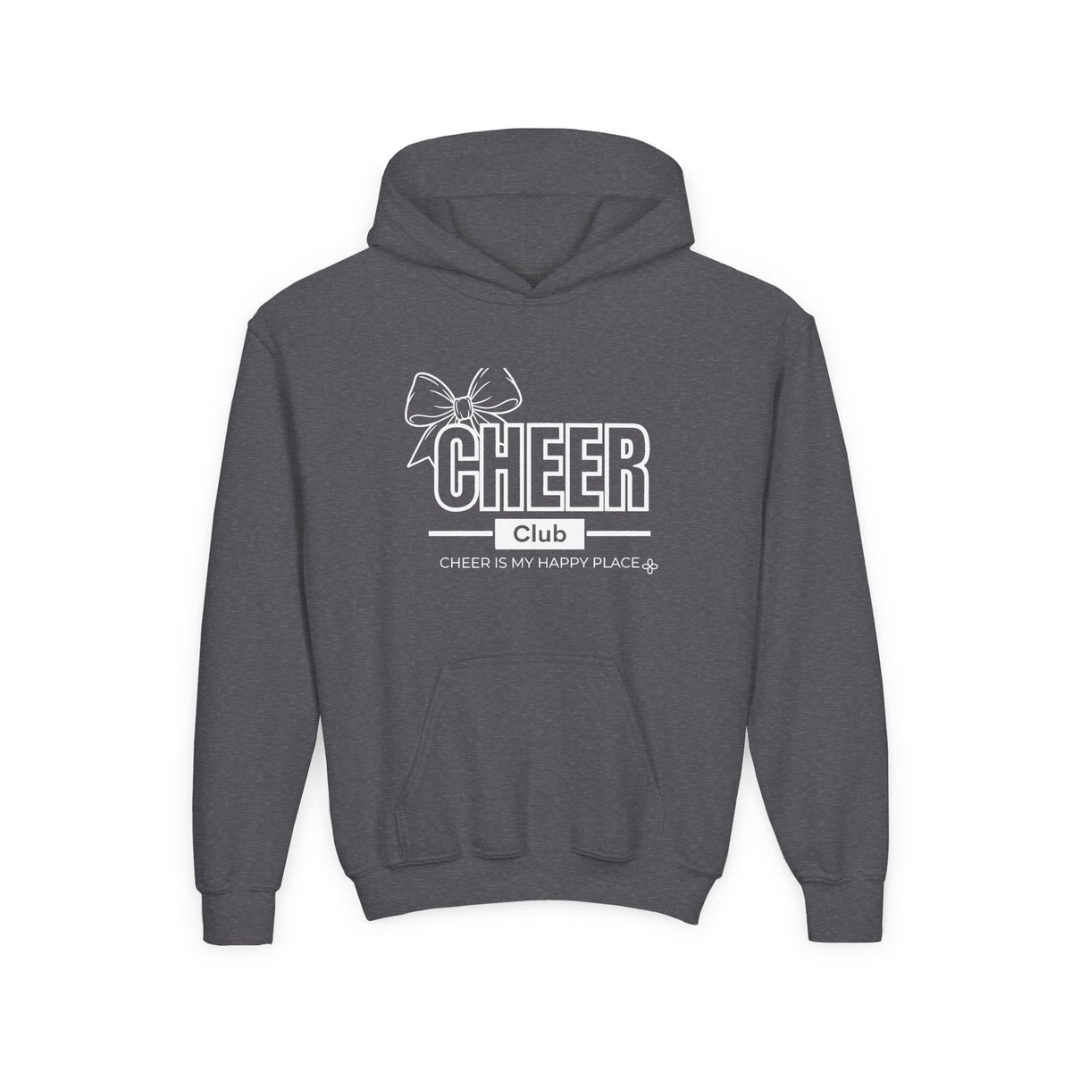 Cheer Club Bow Youth Hoodie | Cheer Bow, Cheer Is My Happy Place | Girls Cheer Youth Hoodie