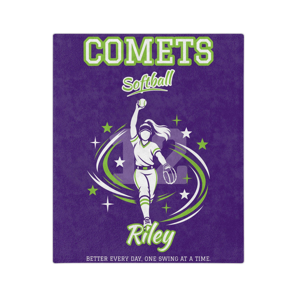 Personalized Softball Blanket - Player Spotlight Design | Custom Team Name, Number & Player Name | 2 Styles, Your Team Colors | Plush Throw