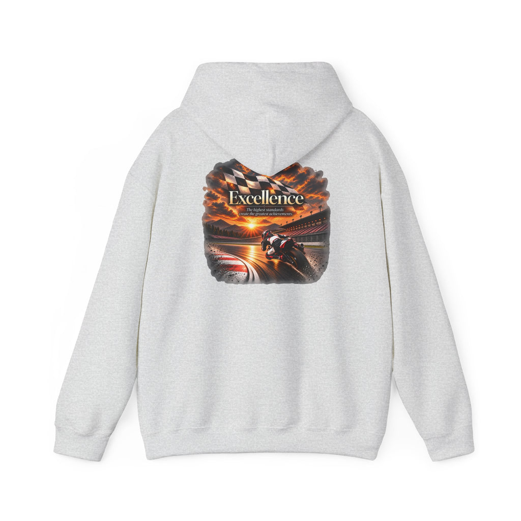 Excellence - The Highest Standards Create the Greatest Achievements | Motorcycle Racing Gift | Front Logo and Back Print | Gildan Hoodie