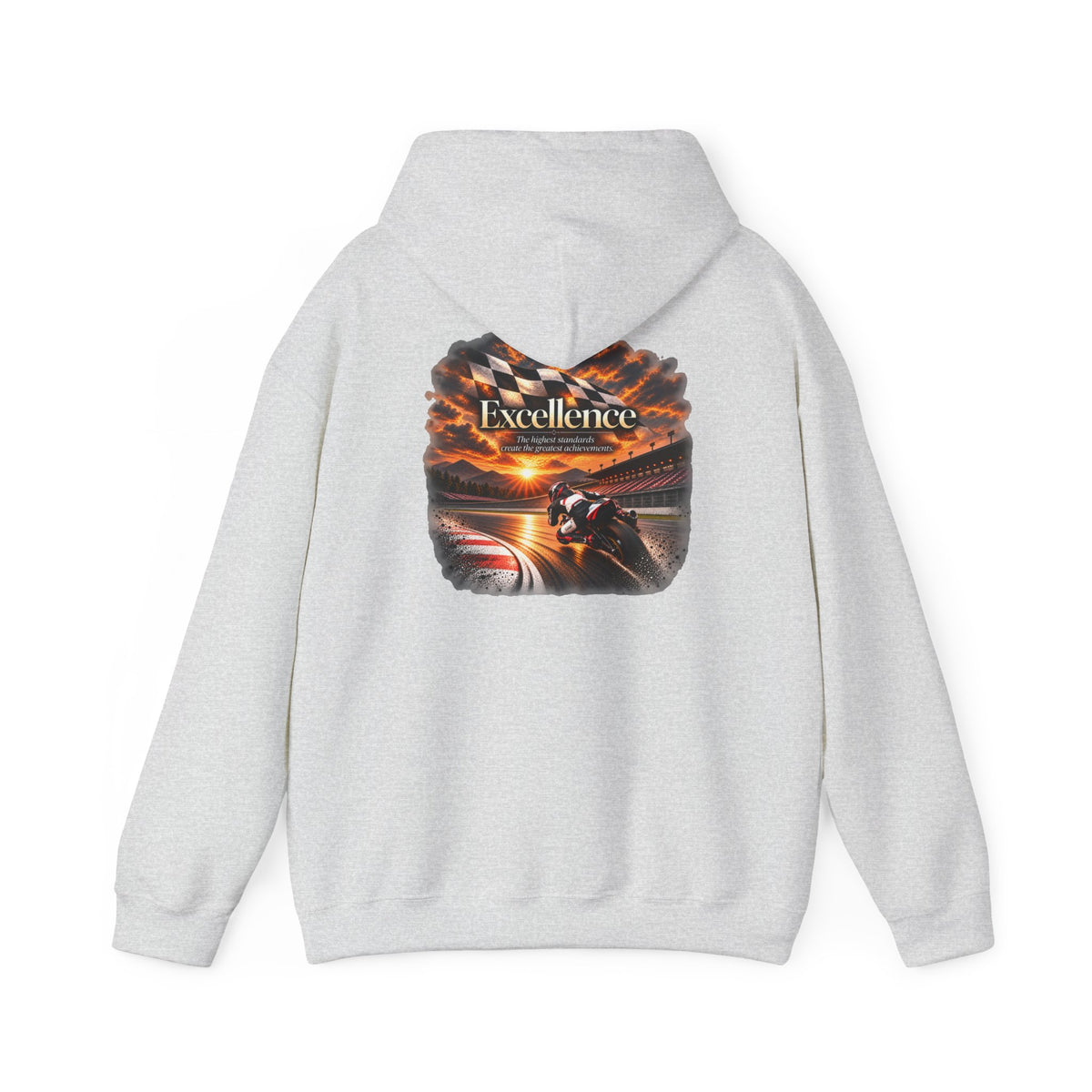 Excellence - The Highest Standards Create the Greatest Achievements | Motorcycle Racing Gift | Front Logo and Back Print | Gildan Hoodie