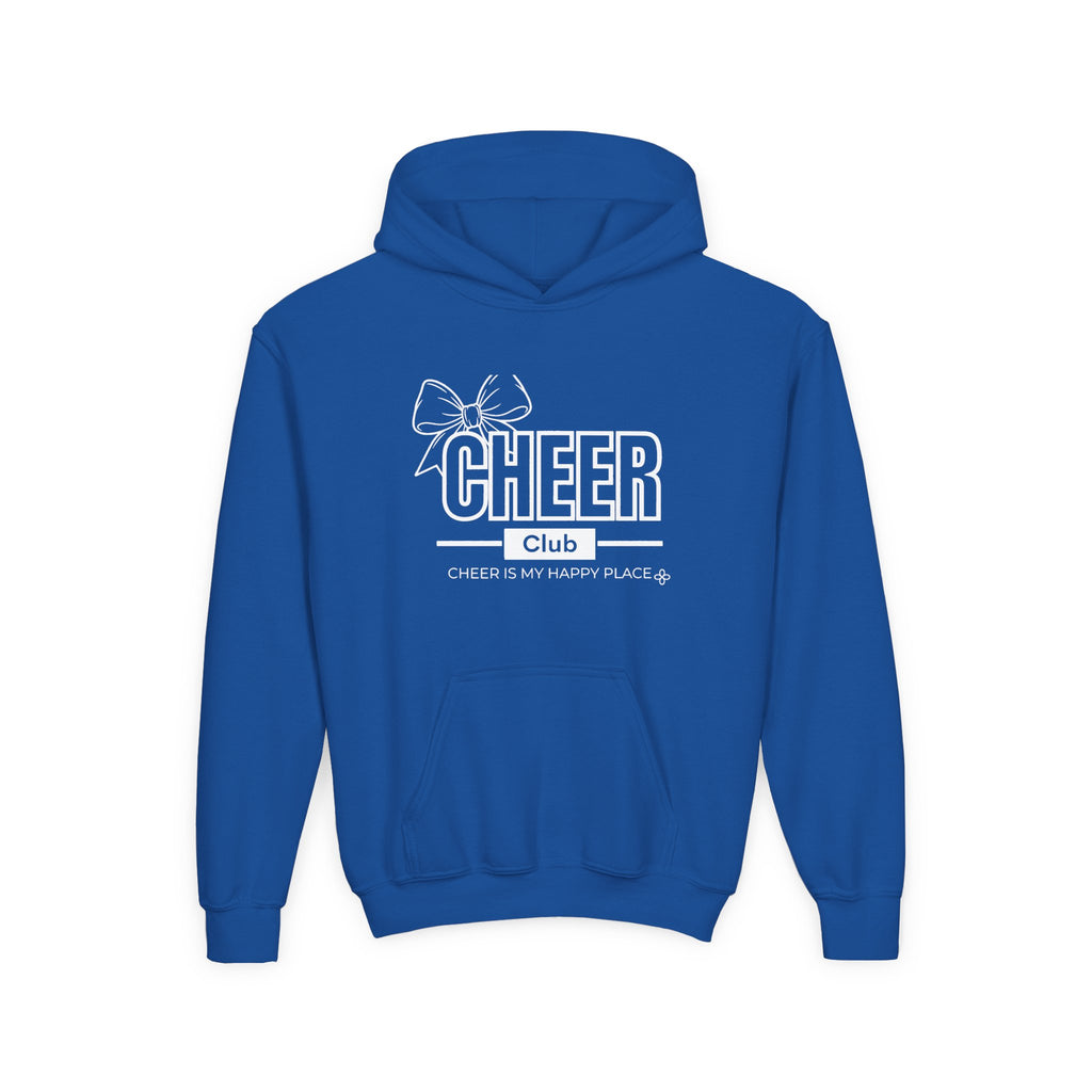 Cheer Club Bow Youth Hoodie | Cheer Bow, Cheer Is My Happy Place | Girls Cheer Youth Hoodie