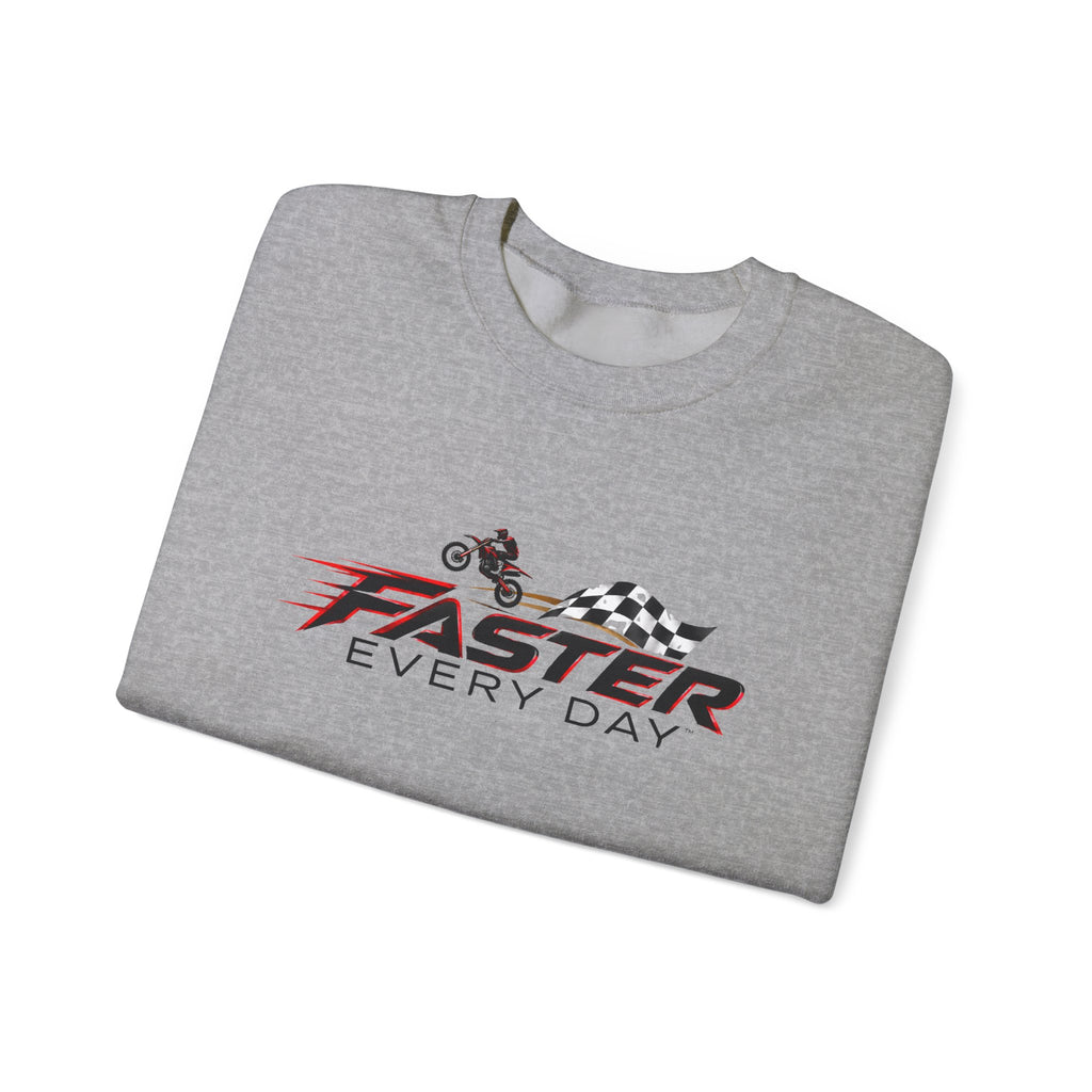 Faster Every Day Dirt Bike Checkered Flag Logo Sweatshirt | Motocross Gift | Gildan Crewneck Sweatshirt