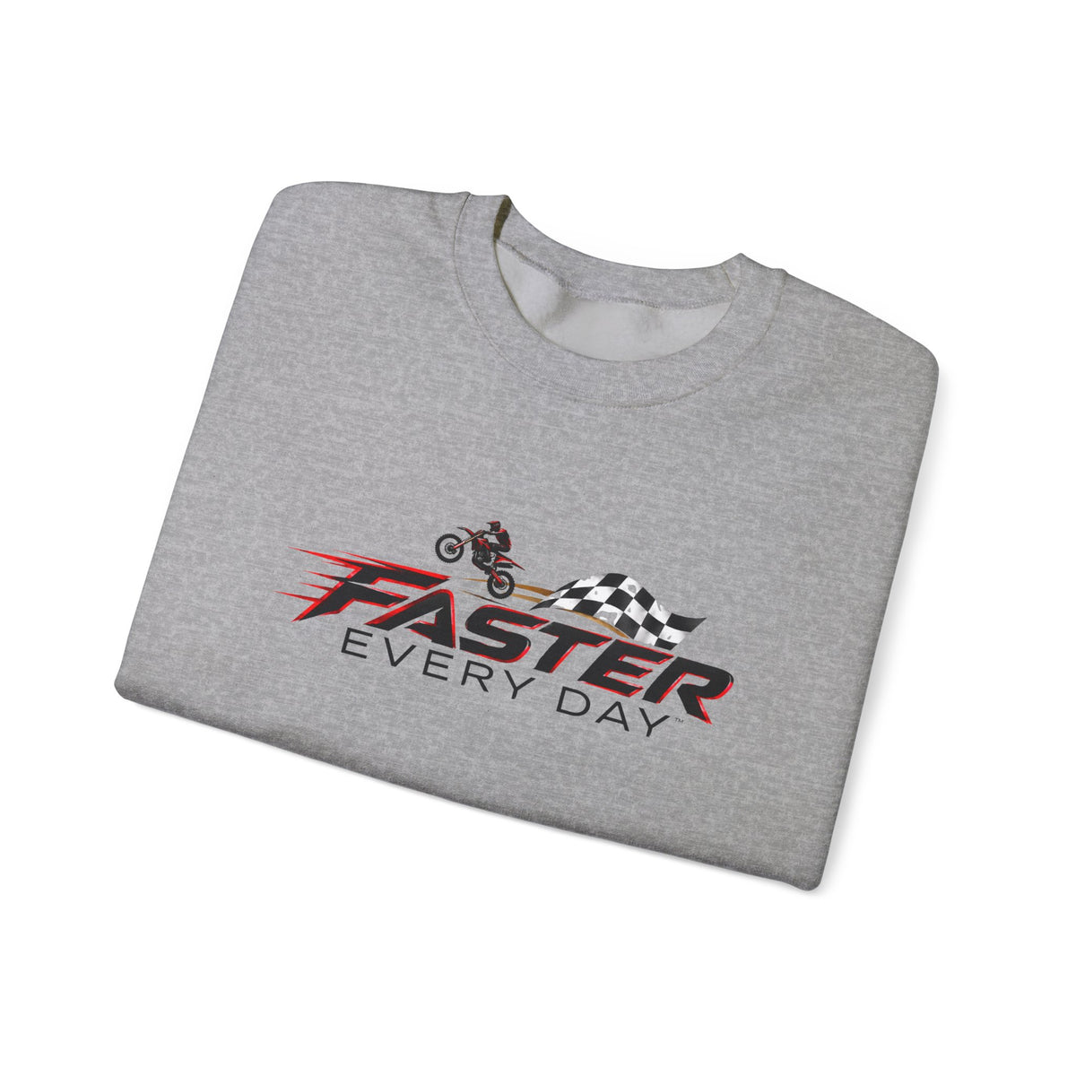 Faster Every Day Dirt Bike Checkered Flag Logo Sweatshirt | Motocross Gift | Gildan Crewneck Sweatshirt