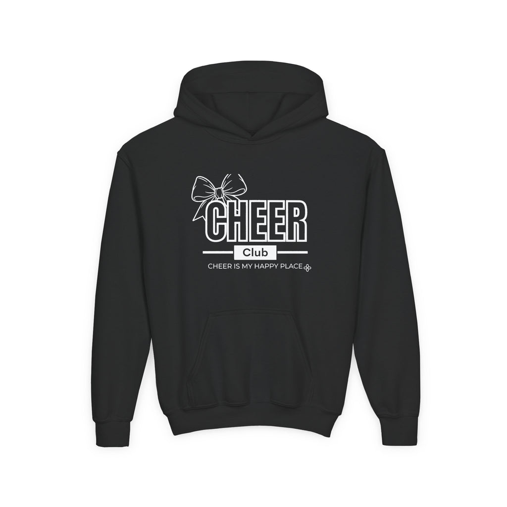 Cheer Club Bow Youth Hoodie | Cheer Bow, Cheer Is My Happy Place | Girls Cheer Youth Hoodie