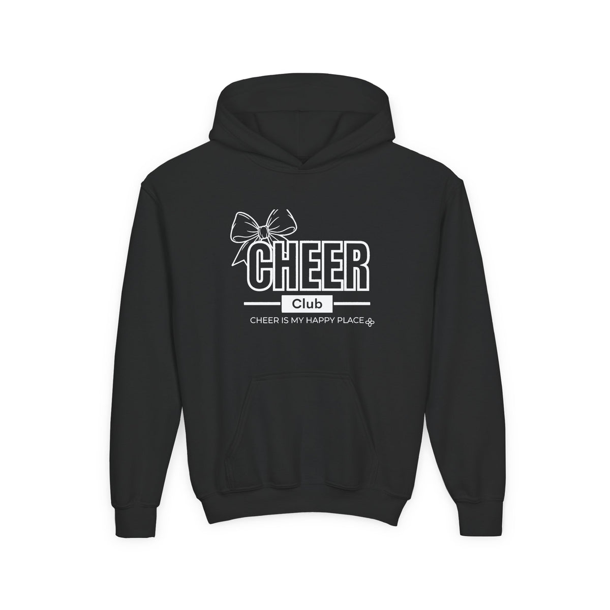 Cheer Club Bow Youth Hoodie | Cheer Bow, Cheer Is My Happy Place | Girls Cheer Youth Hoodie