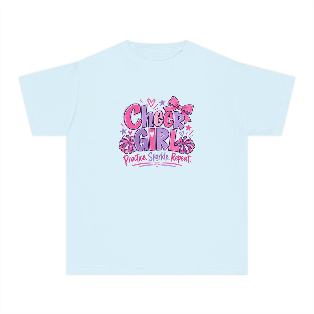 Cheer Girl Youth T-Shirt | Practice, Sparkle, Repeat | Girls Cheer Comfort Colors Youth Tee