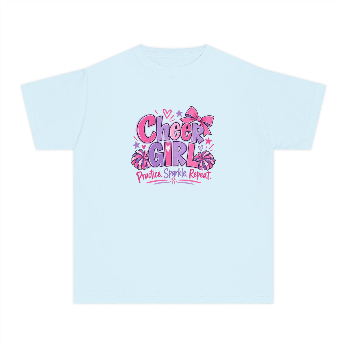 Cheer Girl Youth T-Shirt | Practice, Sparkle, Repeat | Girls Cheer Comfort Colors Youth Tee