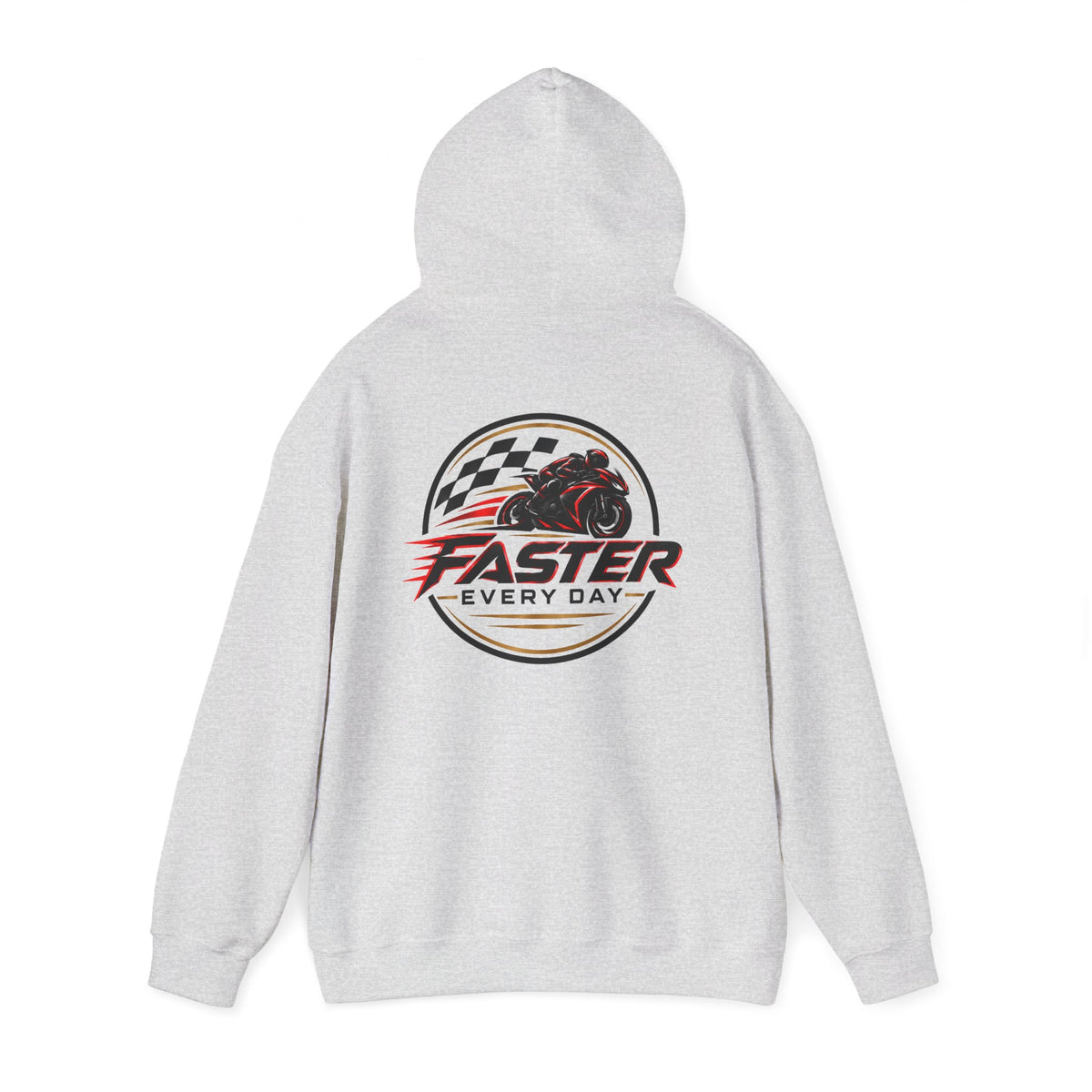 Faster Every Day Racing Badge Hoodie | Front Logo and Back Print | Motorcycle Gift | Gildan Hoodie
