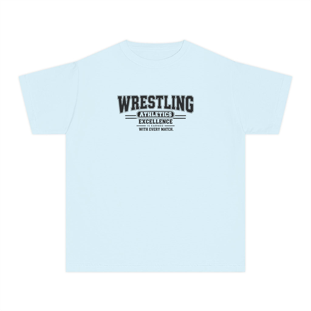 Wrestling Athletics Youth T-Shirt | Excellence Is Earned With Every Match | Kids Wrestling Comfort Colors Youth Tee