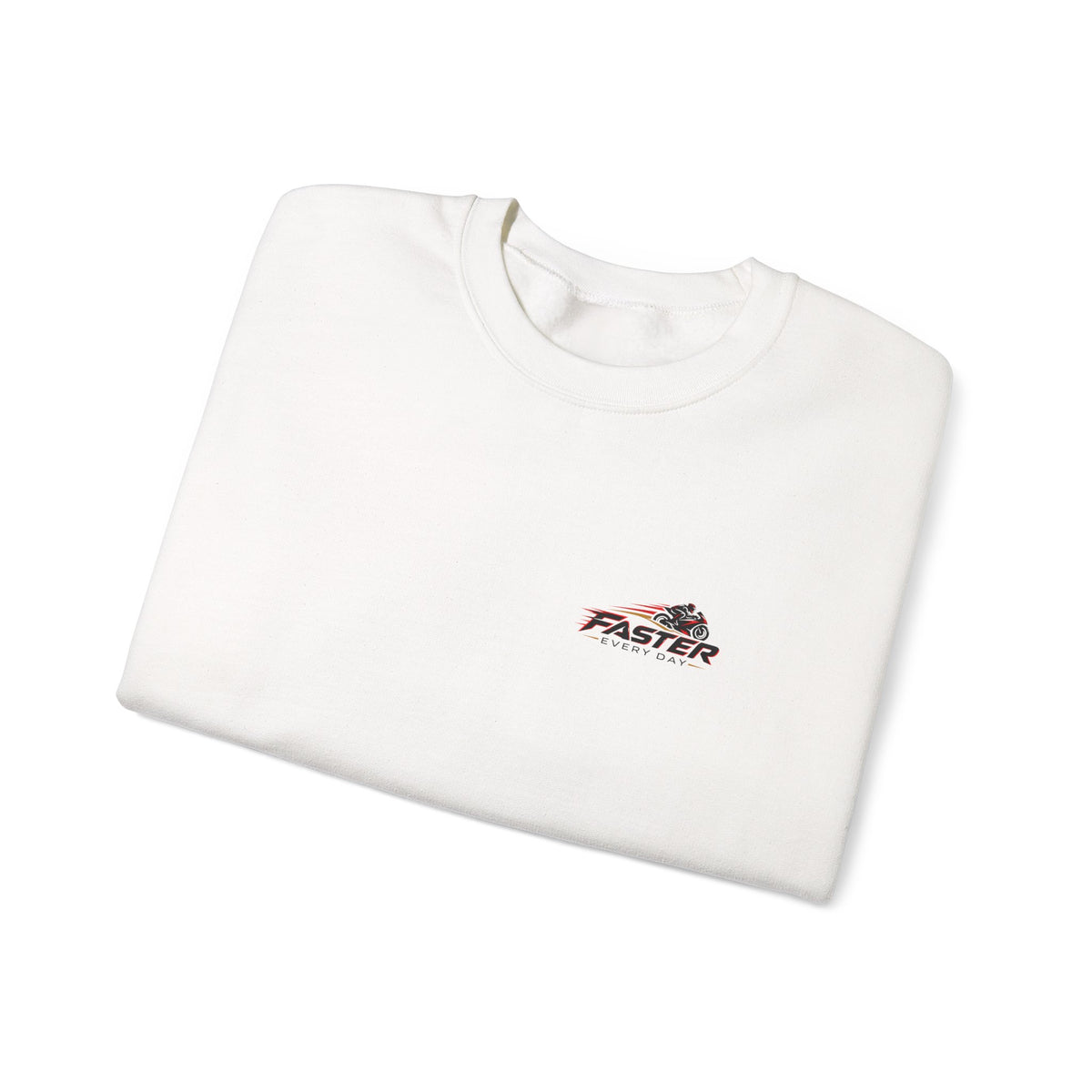 Faster Every Day Racing Badge Sweatshirt | Front Logo and Back Print | Motorcycle Gift | Gildan Crewneck Sweatshirt