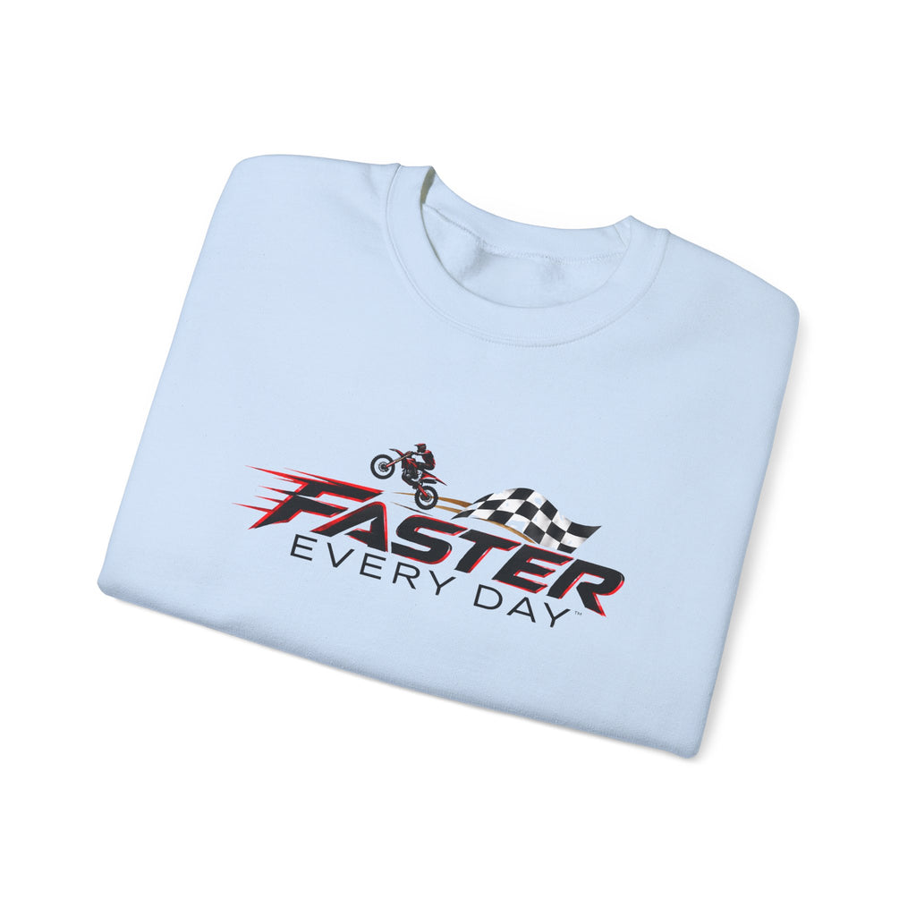 Faster Every Day Dirt Bike Checkered Flag Logo Sweatshirt | Motocross Gift | Gildan Crewneck Sweatshirt