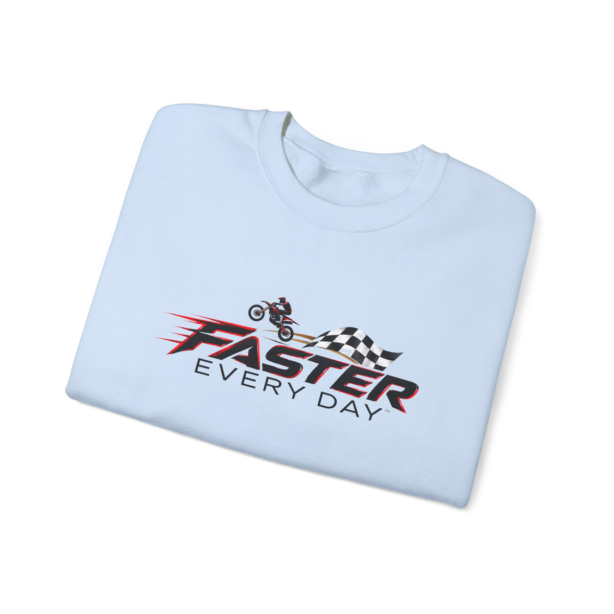 Faster Every Day Dirt Bike Checkered Flag Logo Sweatshirt | Motocross Gift | Gildan Crewneck Sweatshirt
