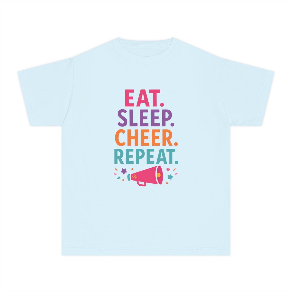 Eat Sleep Cheer Repeat Youth T-Shirt | Cheerleader Gift | Girls Cheer Comfort Colors Youth Tee