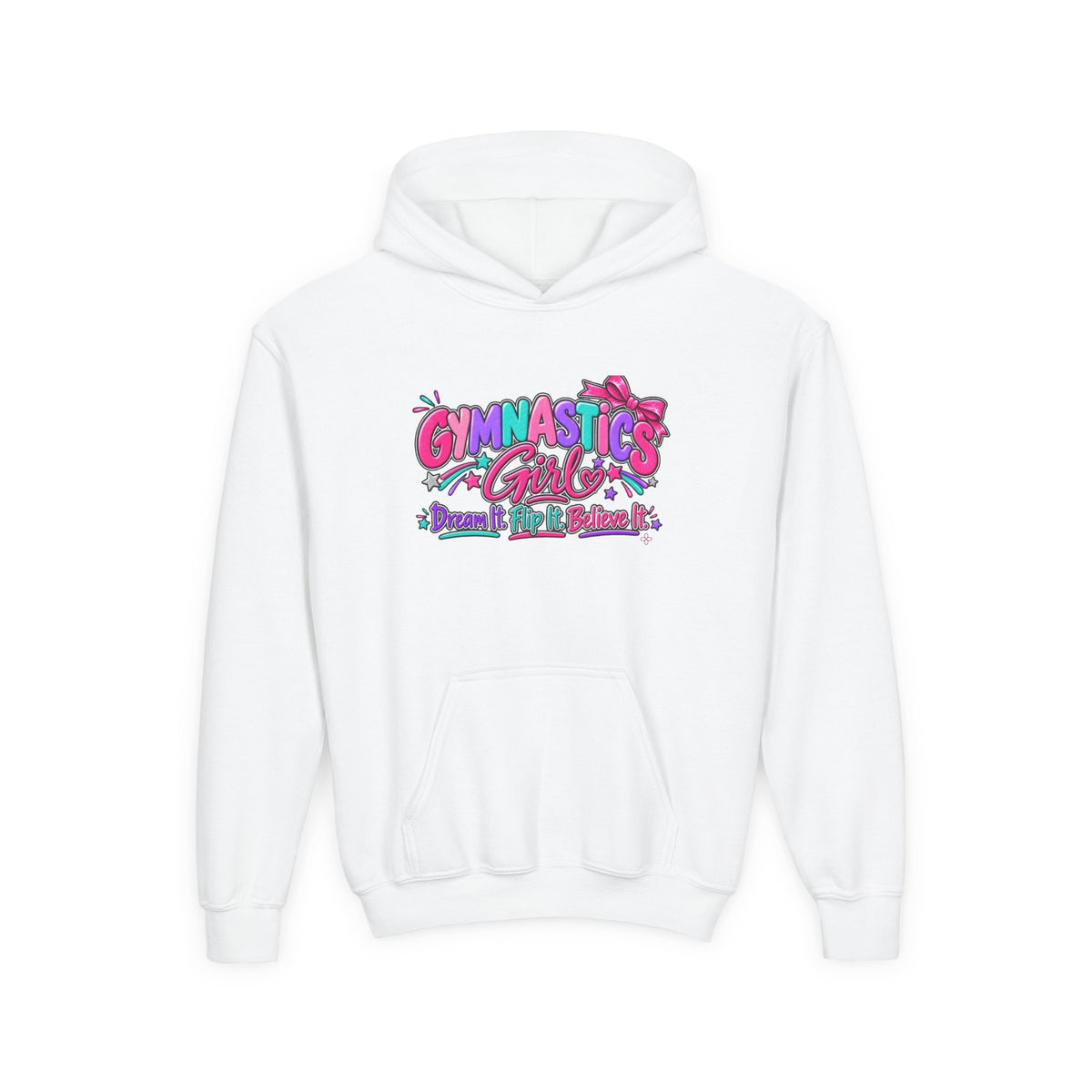 Gymnastics Girl Youth Hoodie | Dream It, Flip It, Believe It | Girls Gymnastics Youth Hoodie