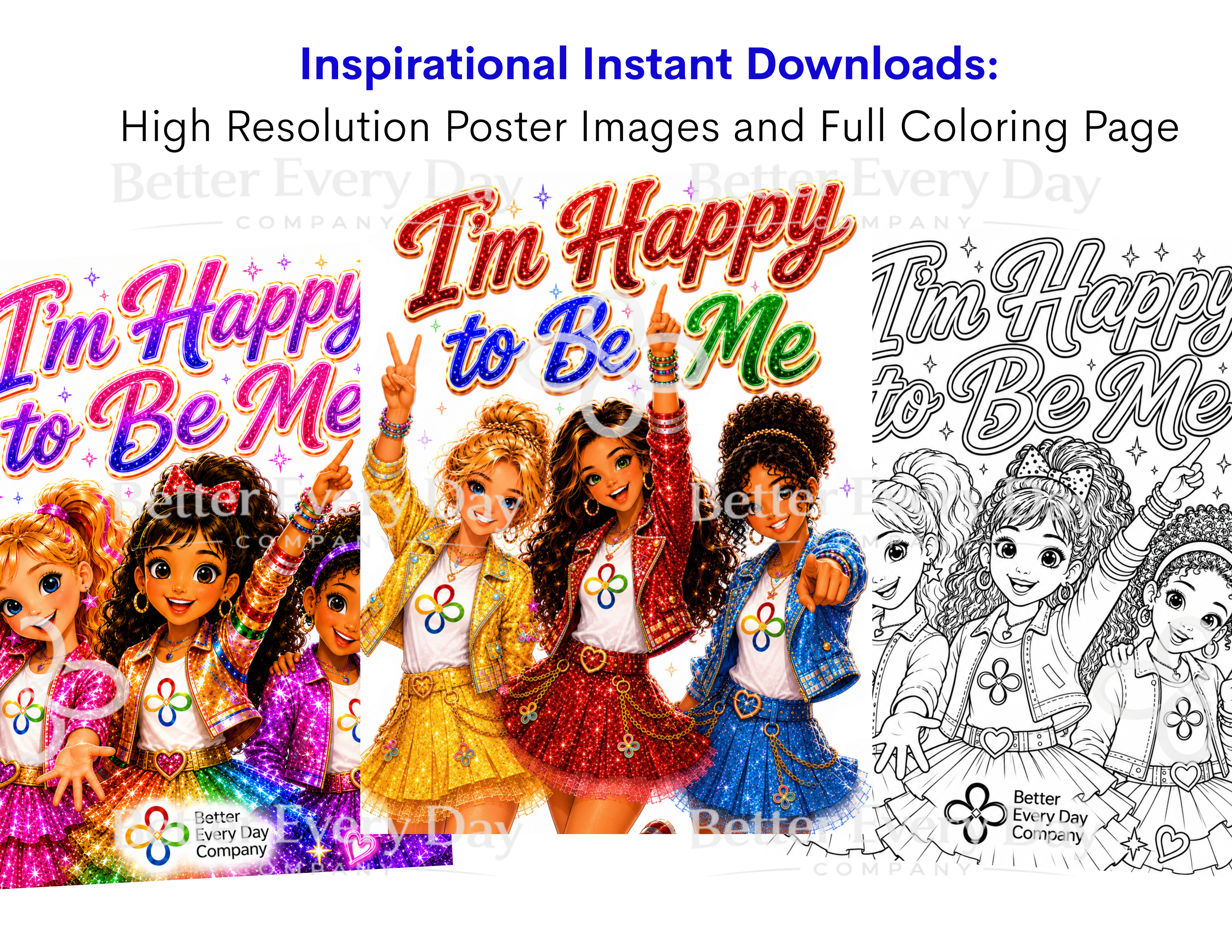 I'm Happy to Be Me Song MP3, Poster and Coloring Page BUNDLE by the Smartte Girls