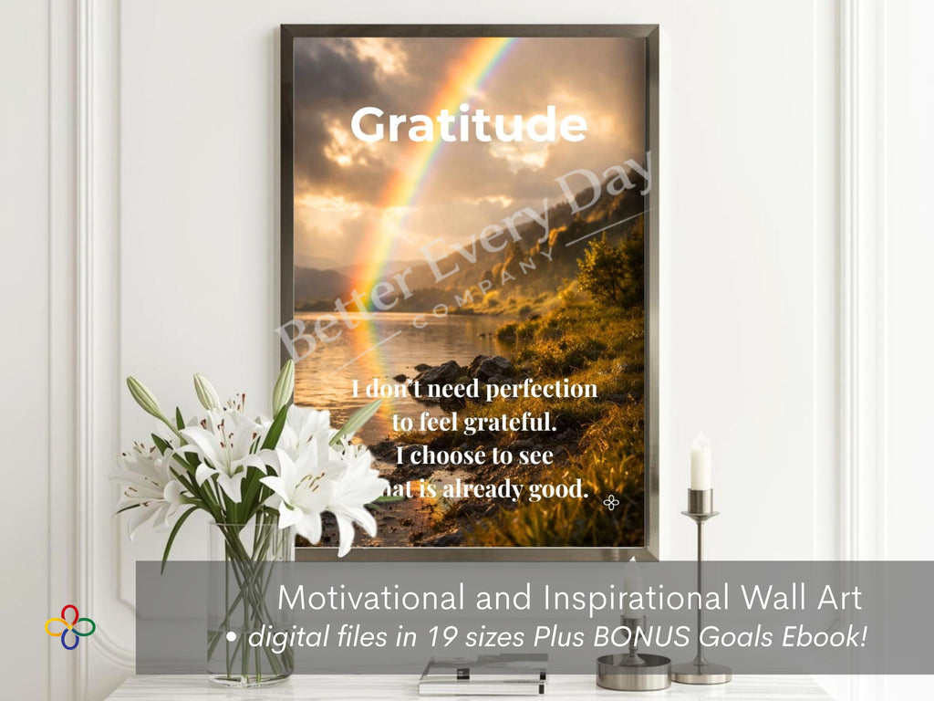 Gratitude - Rainbow Inspirational Poster Print, Quote Poster, Motivational Nature Wall Art (Digital Download) Wallart