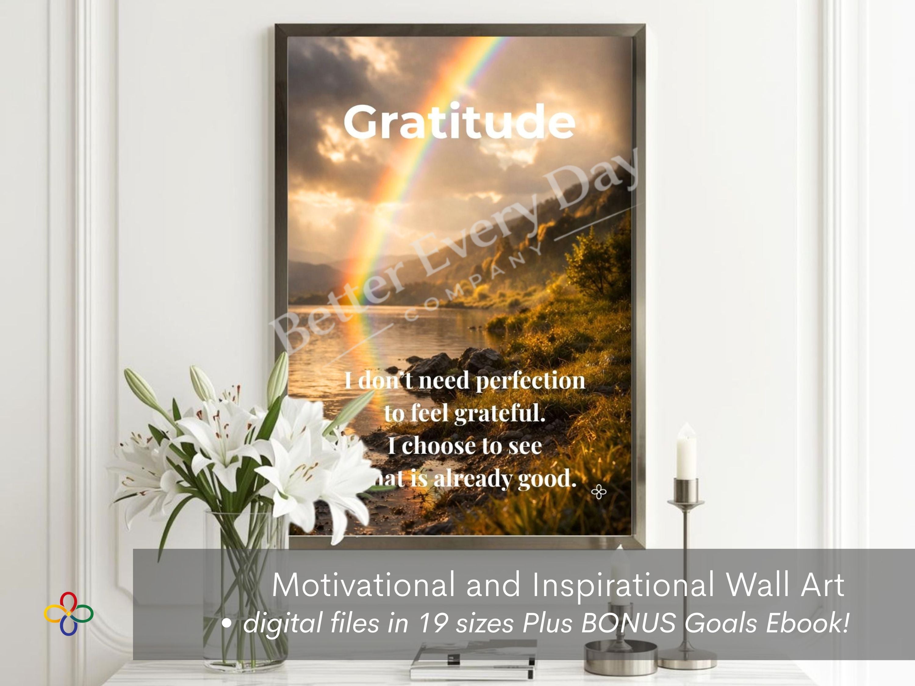 Gratitude - Rainbow Inspirational Poster Print, Quote Poster, Motivational Nature Wall Art (Digital Download) Wallart