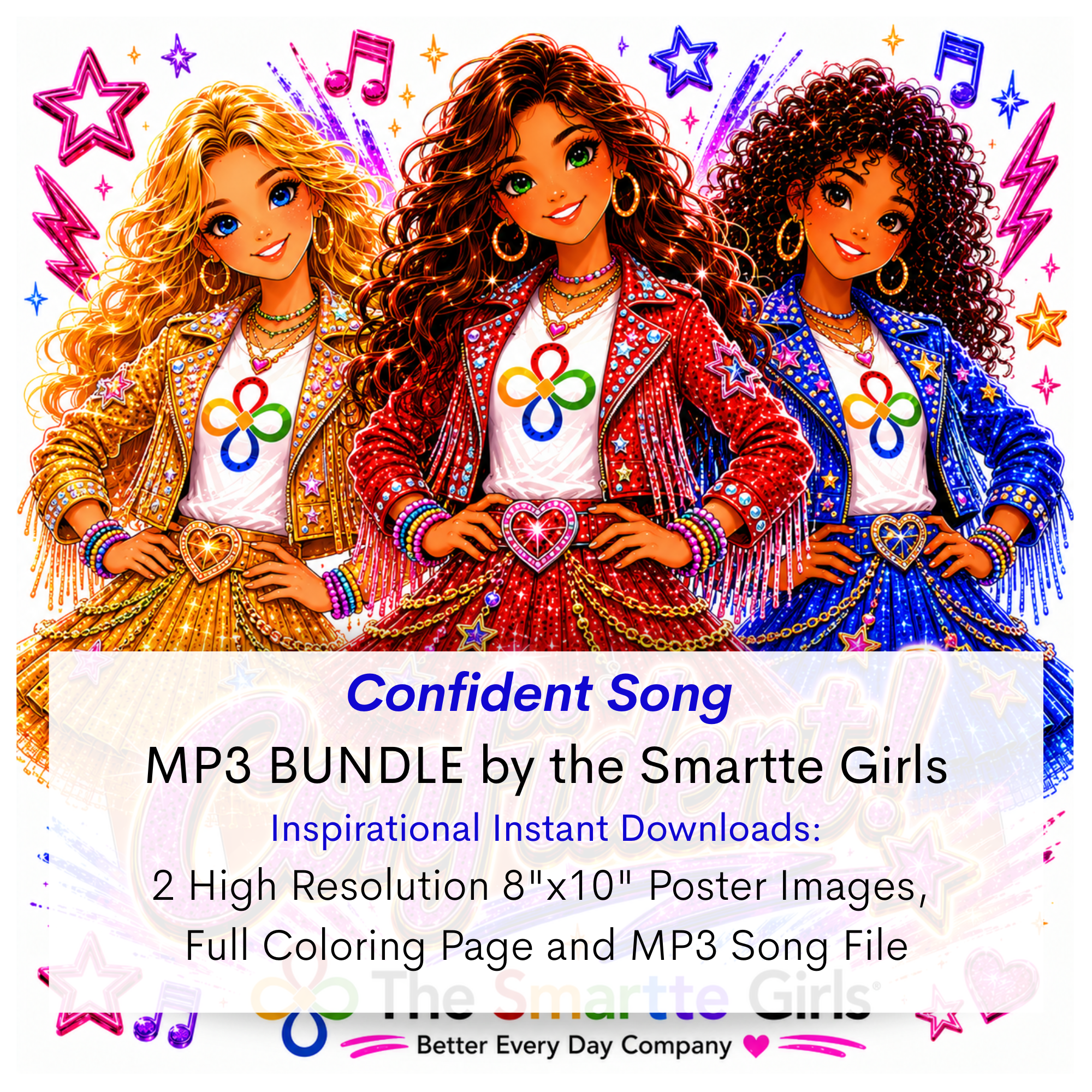 Confident Song MP3, Poster and Coloring Page BUNDLE by the Smartte Girls