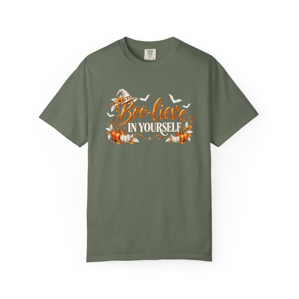 Inspirational Halloween T-Shirt - BOO-lieve In Yourself - Women's Comfort Colors Motivational Shirt