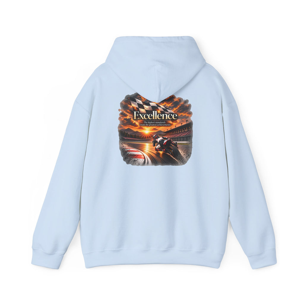 Excellence - The Highest Standards Create the Greatest Achievements | Motorcycle Racing Gift | Front Logo and Back Print | Gildan Hoodie