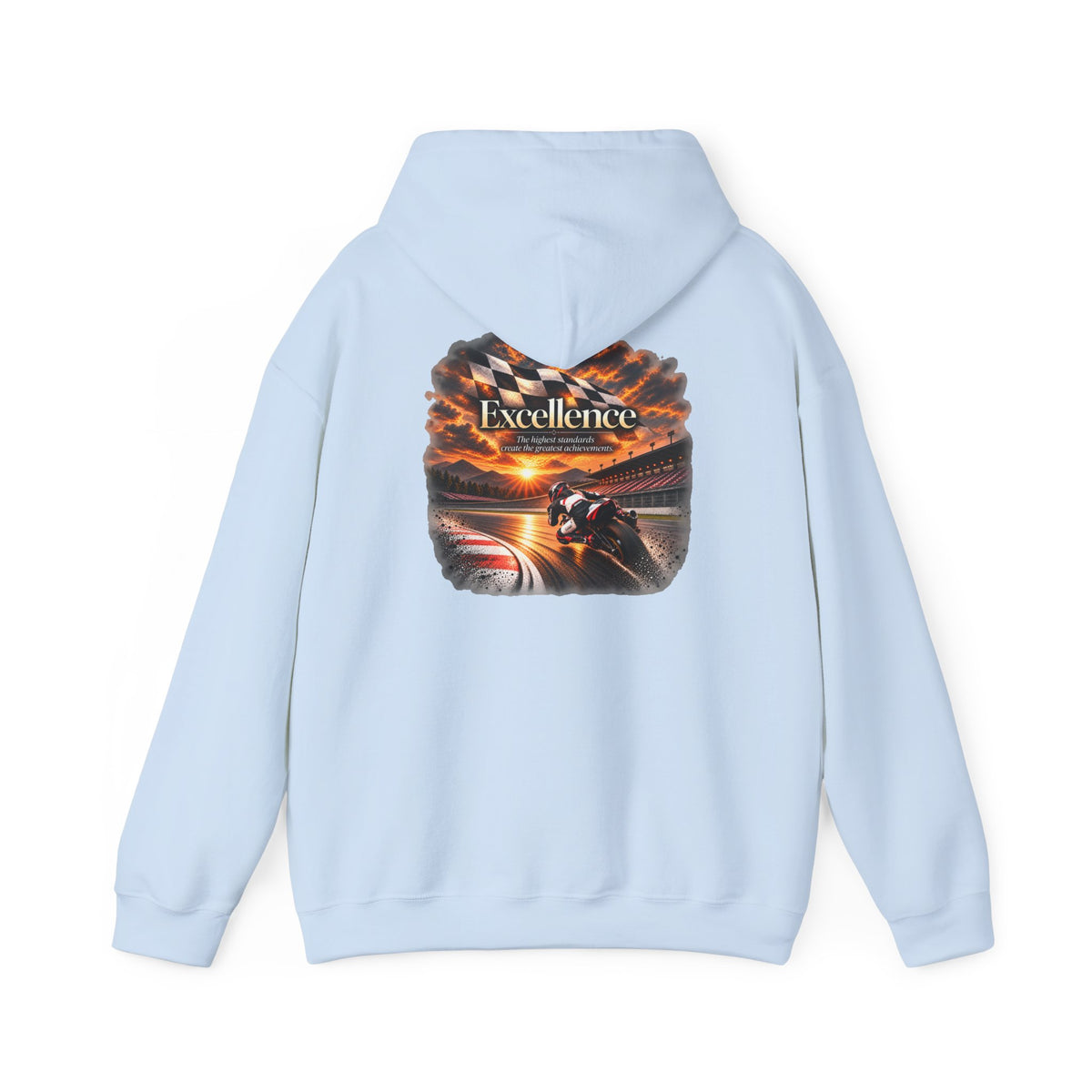 Excellence - The Highest Standards Create the Greatest Achievements | Motorcycle Racing Gift | Front Logo and Back Print | Gildan Hoodie