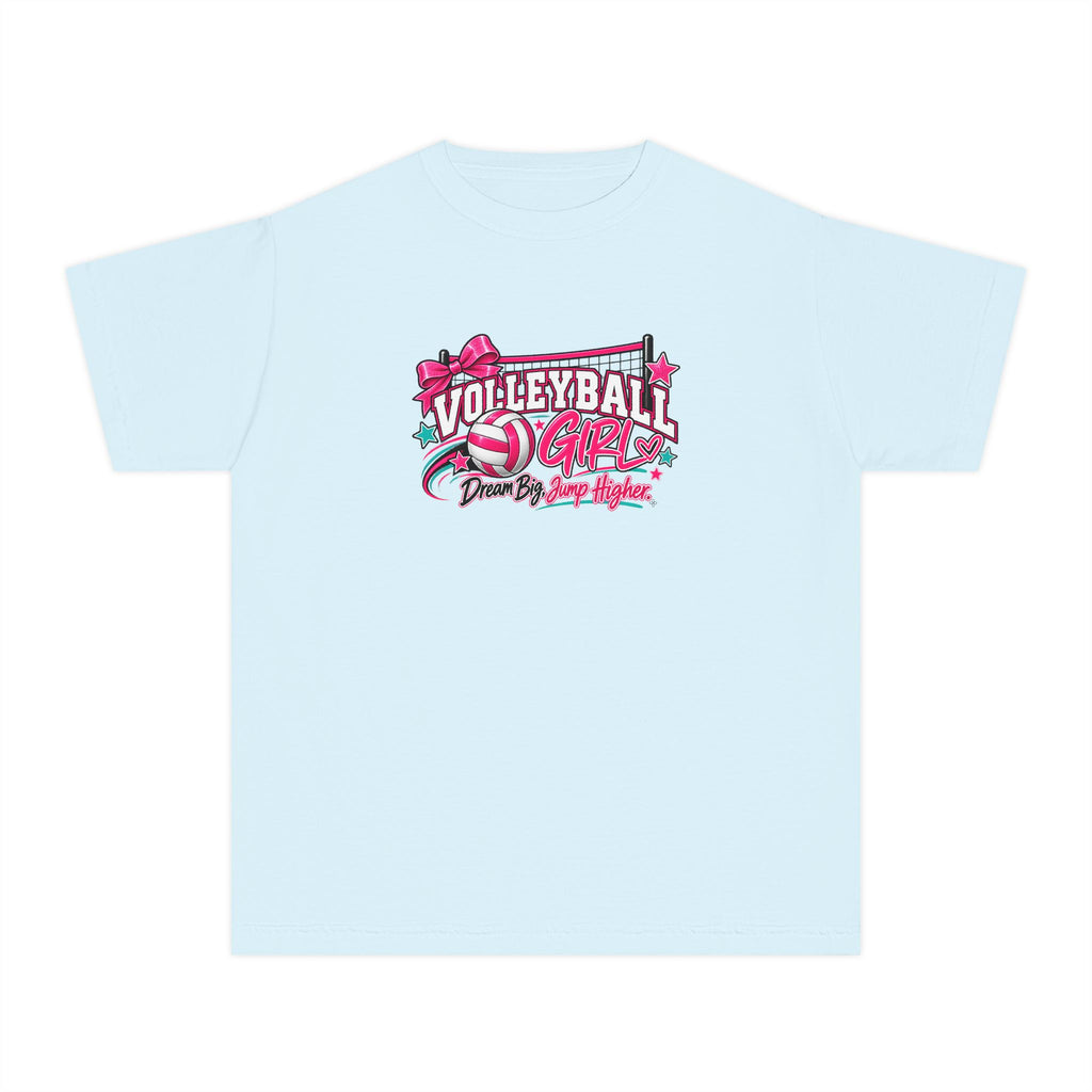 Volleyball Girl Youth T-Shirt | Dream Big, Jump Higher | Girls Volleyball Comfort Colors Youth Tee