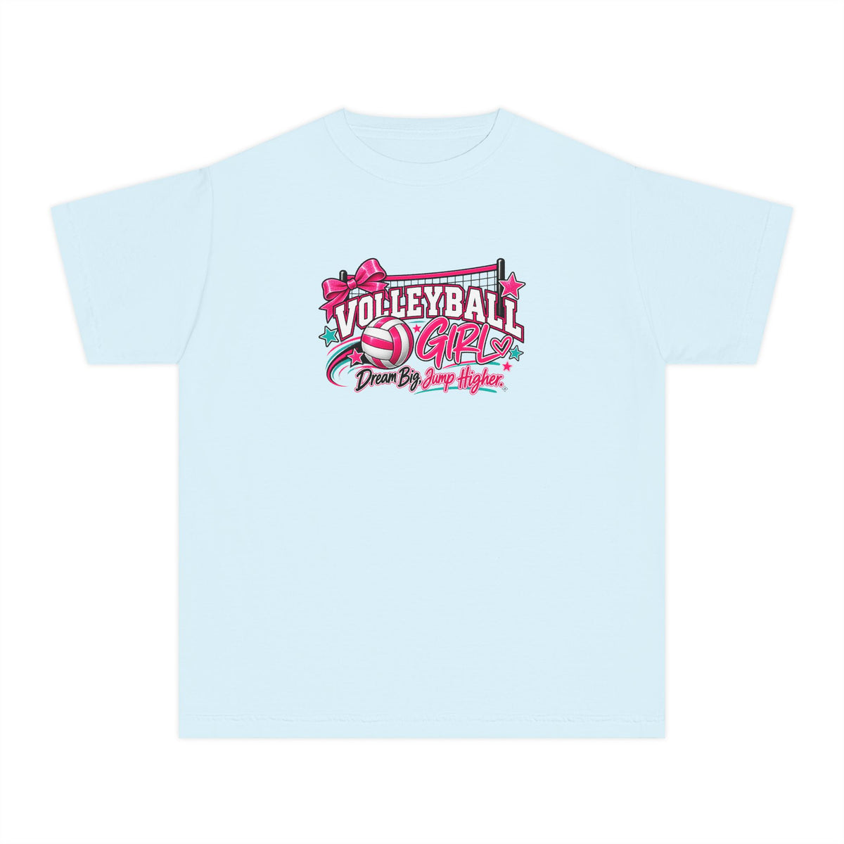Volleyball Girl Youth T-Shirt | Dream Big, Jump Higher | Girls Volleyball Comfort Colors Youth Tee