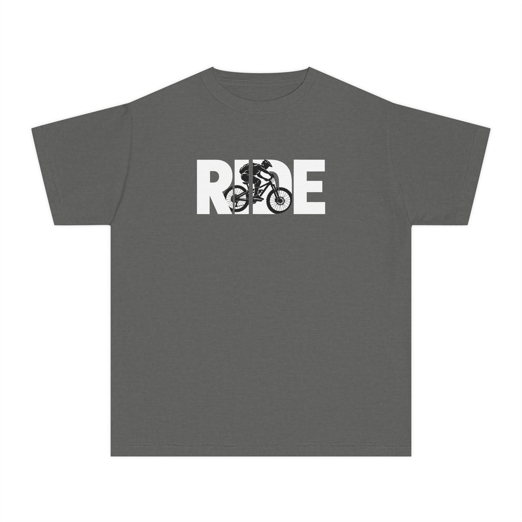 RIDE Mountain Bike Youth T-Shirt | Mountain Biker Graphic | Kids Comfort Colors Youth Tee