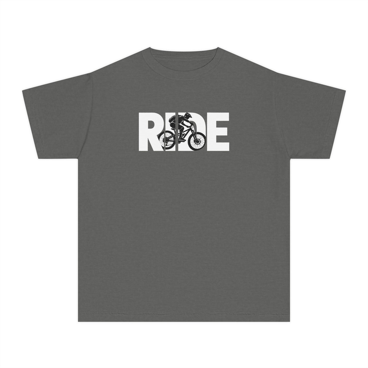 RIDE Mountain Bike Youth T-Shirt | Mountain Biker Graphic | Kids Comfort Colors Youth Tee