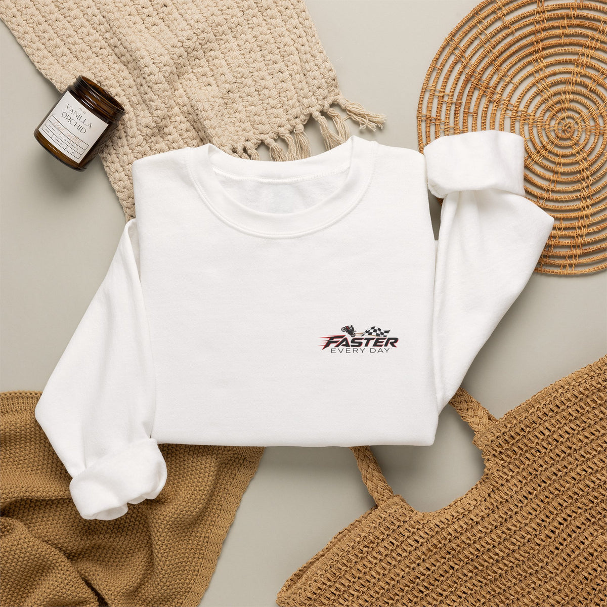 Excellence - The Highest Standards Create the Greatest Achievements | Motorcycle Racing Gift | Front Logo and Back Print | Gildan Crewneck Sweatshirt