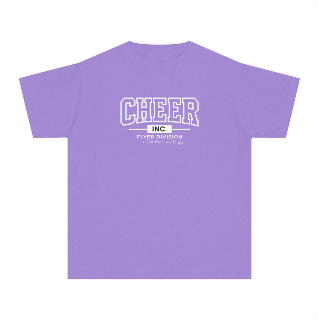 Cheer Inc. Flyer Division Youth T-Shirt | I Was Born to Fly | Girls Cheer Comfort Colors Youth Tee