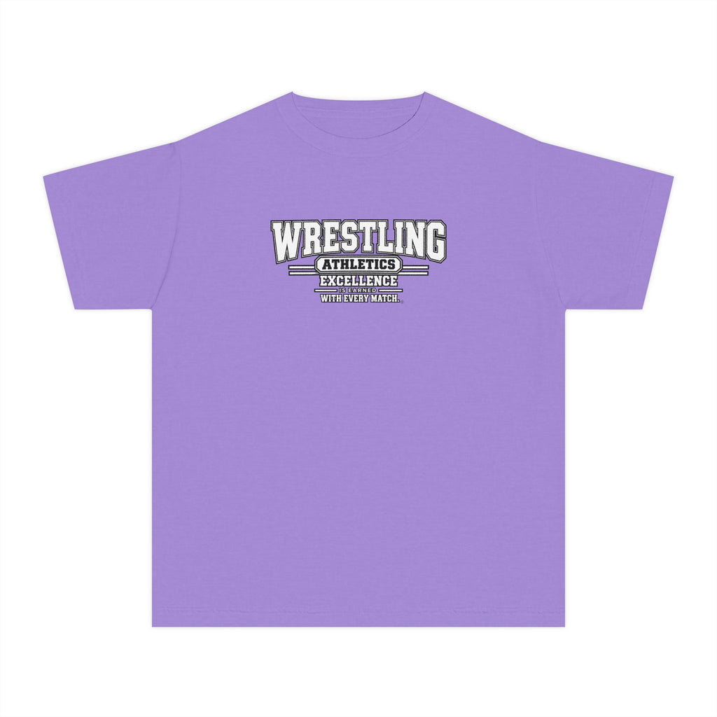 Wrestling Athletics Youth T-Shirt | Excellence Is Earned With Every Match | Kids Wrestling Comfort Colors Youth Tee