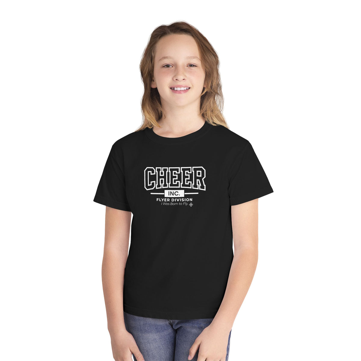 Cheer Inc. Flyer Division Youth T-Shirt | I Was Born to Fly | Girls Cheer Comfort Colors Youth Tee
